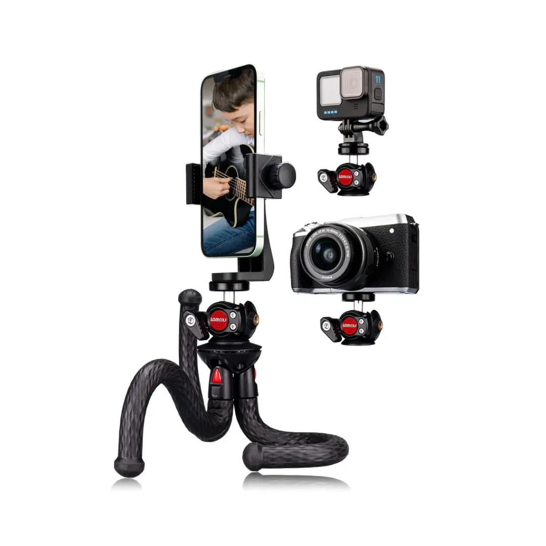 Flexible Tripod for Smartphone with 360°Rotary Tilt Ballhead & XL Vertical and Horizontal Phone Mount