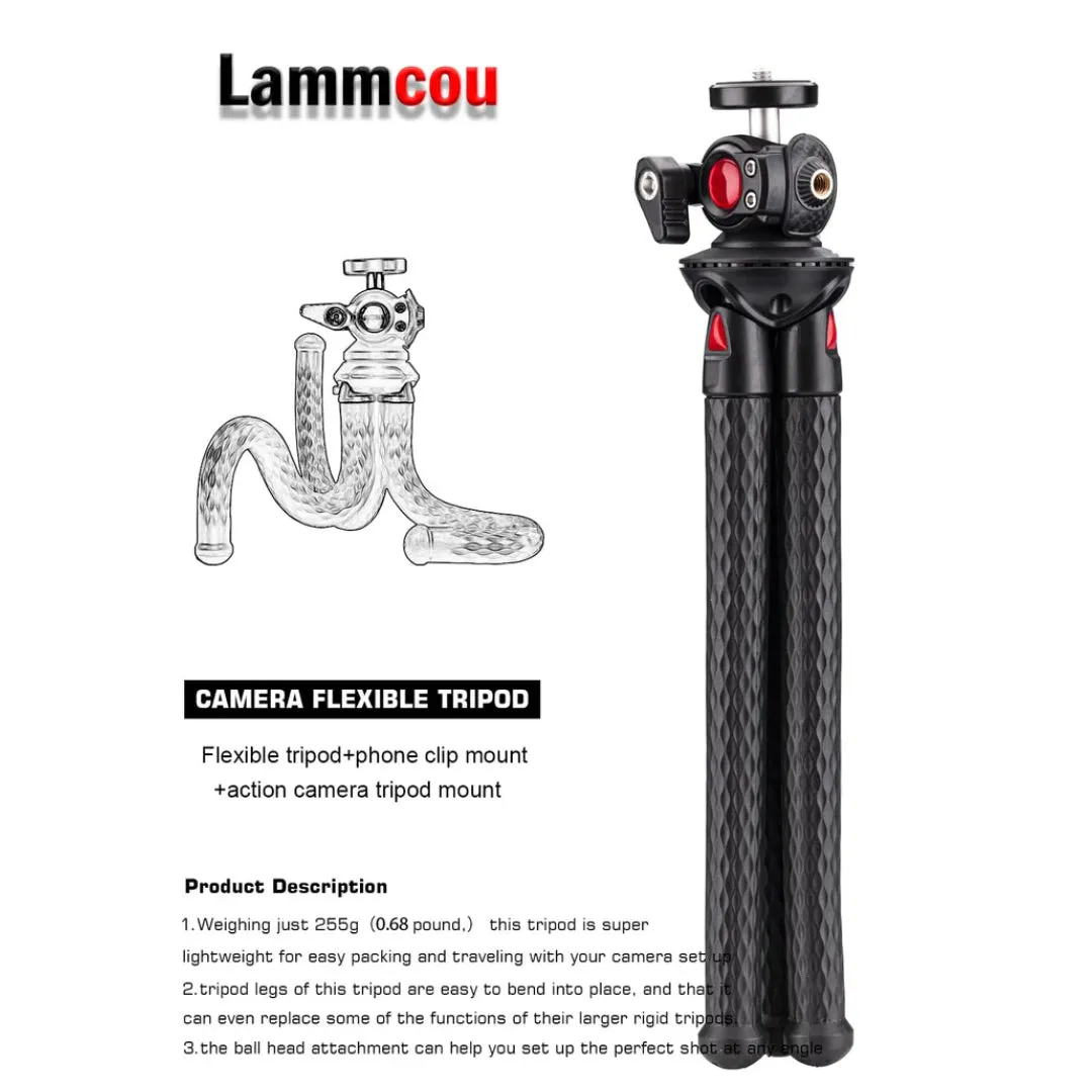 Flexible Tripod for Smartphone with 360°Rotary Tilt Ballhead & XL Vertical and Horizontal Phone Mount
