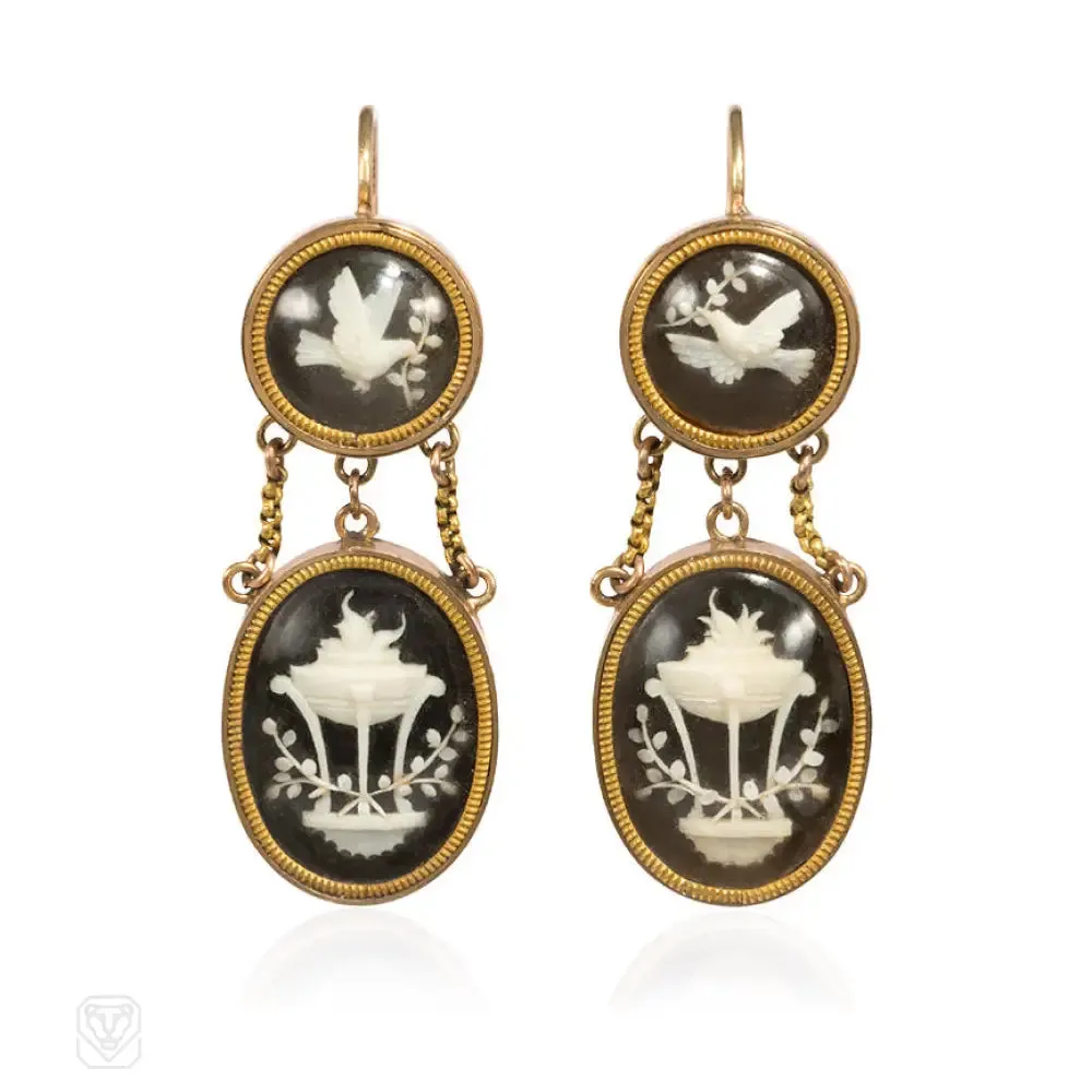 Georgian carved bone, ebony, and gold demi-parure