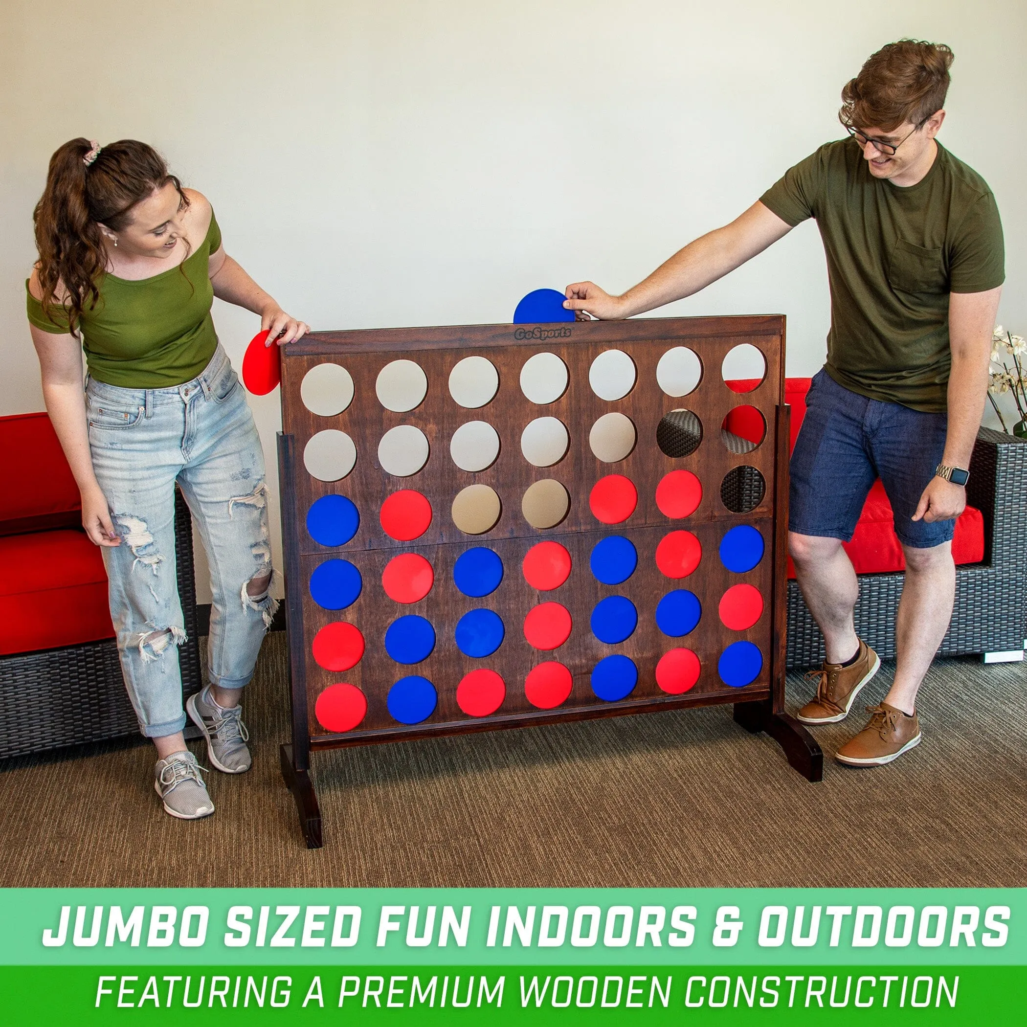GoSports 4 ft Wide Portable 4-in-a-Row Game - Dark Wood