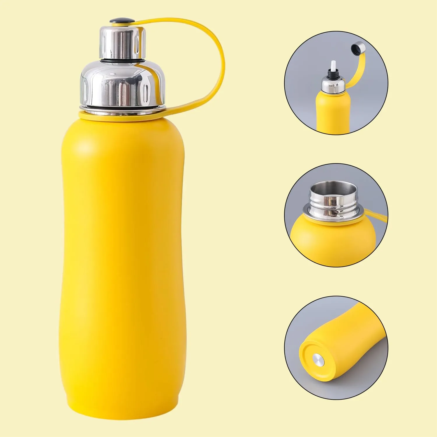 Homestic Vacuum Insulated Water Bottle| Stainless Steel Sipper Water Bottle | Hot & Cold Water Bottle | Leakproof, BPA Free, Rustproof | 750 ML | Yellow