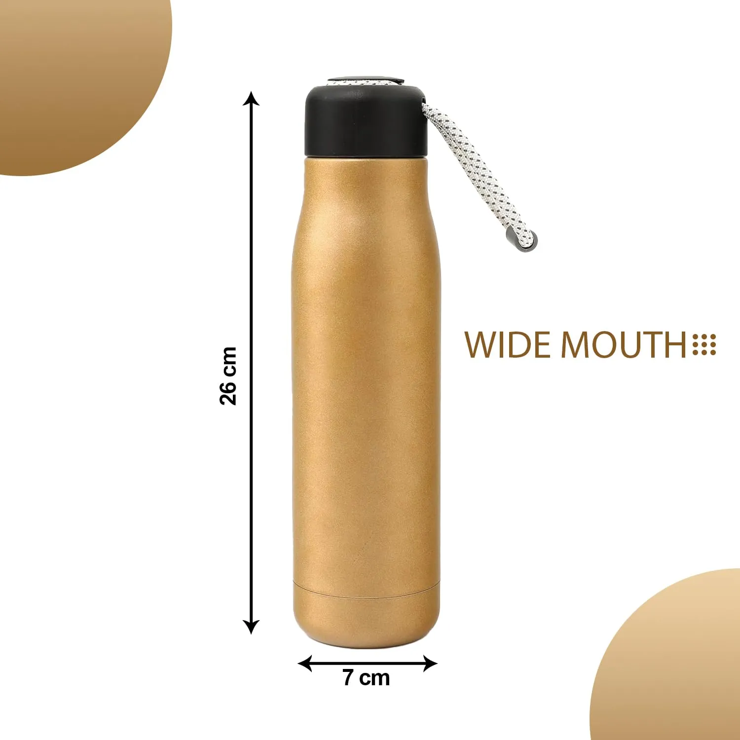 Homestic Vacuum Insulated Water Bottle | Stainless Steel Water Bottle | Hot & Cold Water Bottle | Leakproof, BPA Free, Rustproof | 550 ML | Brown
