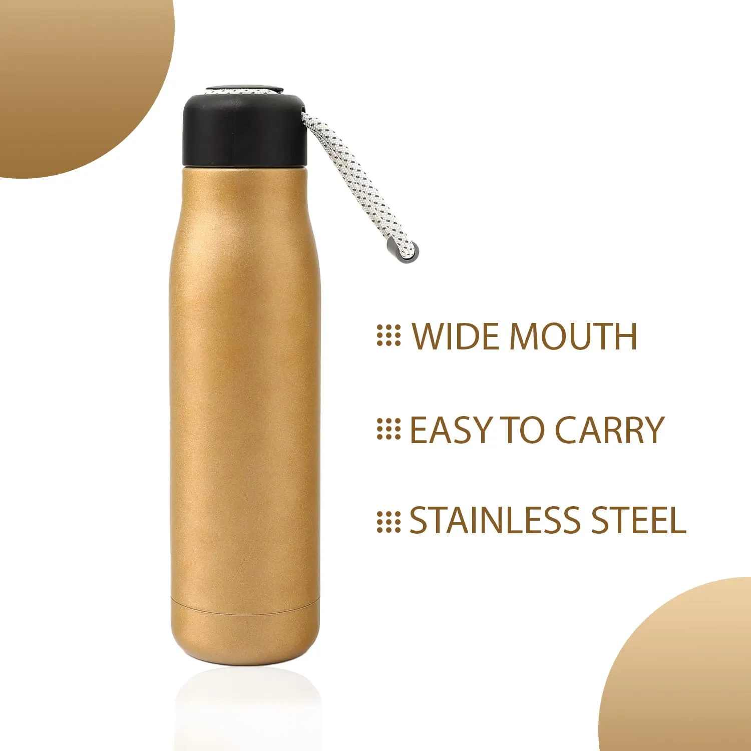 Homestic Vacuum Insulated Water Bottle | Stainless Steel Water Bottle | Hot & Cold Water Bottle | Leakproof, BPA Free, Rustproof | 550 ML | Brown