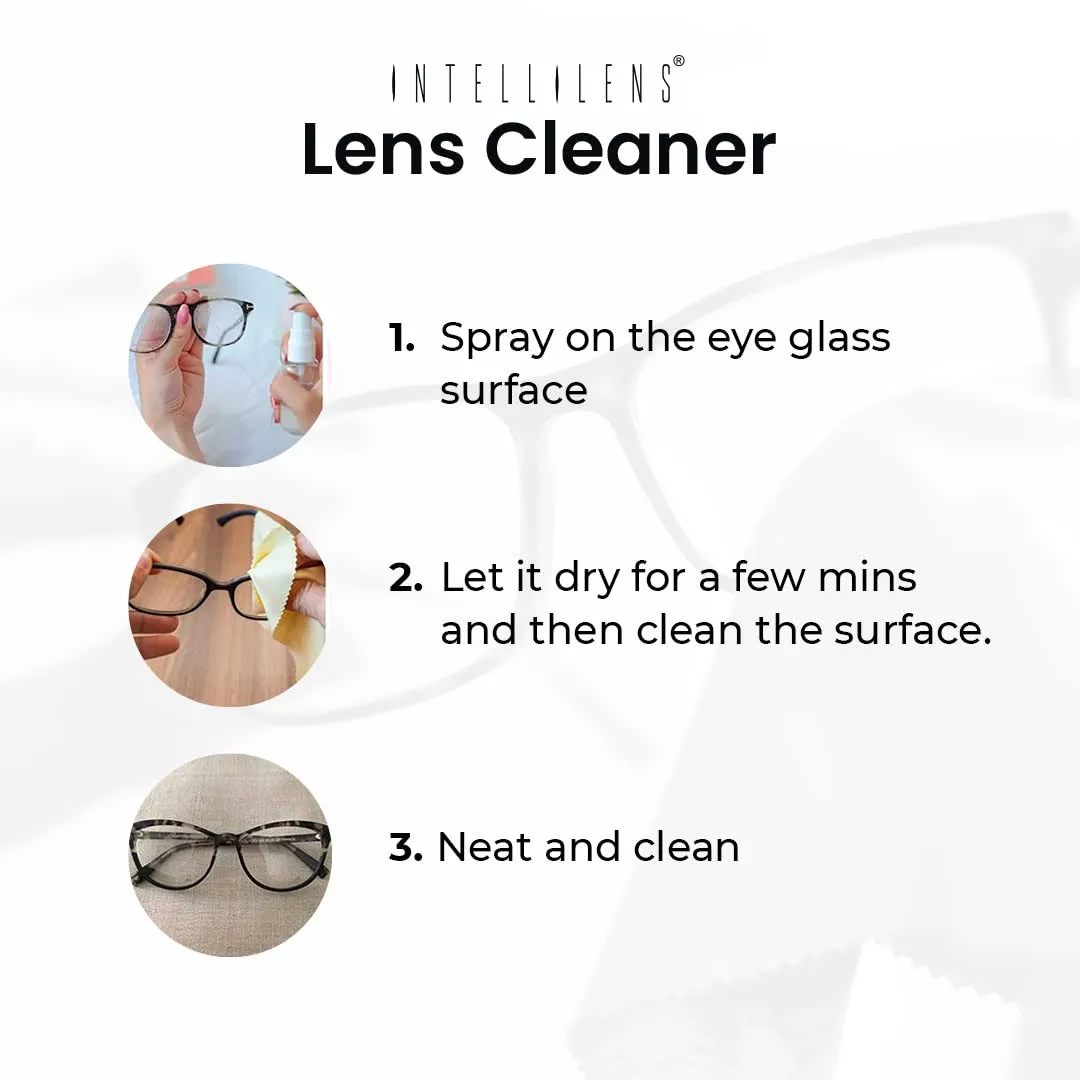 Intellilens Lens Cleaner For Spectacles (30ml) with Free Microfiber Cloth | Streak Free & Quick Drying Lens Solution (Pack of 2)