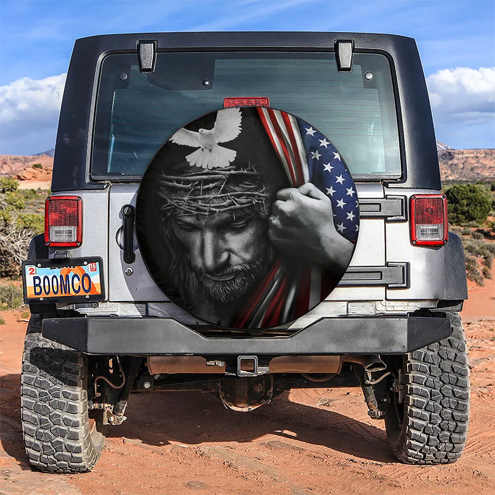 Jesus American Usa Flag Car Spare Tire Covers - Gift For Campers