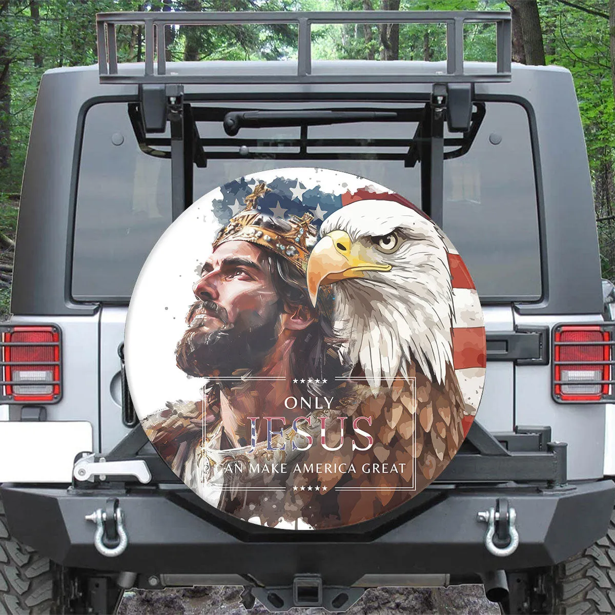 Jesus Christ Usa Flag Eagle Spare Tire Cover - Christian Tire Cover