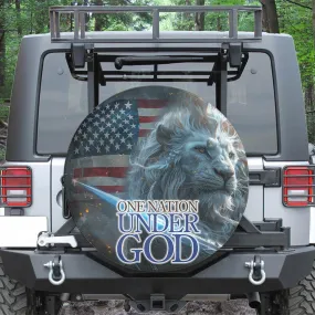 Jesus Lion One Nation Under God Usa Flag Spare Tire Cover - Christian Tire Cover