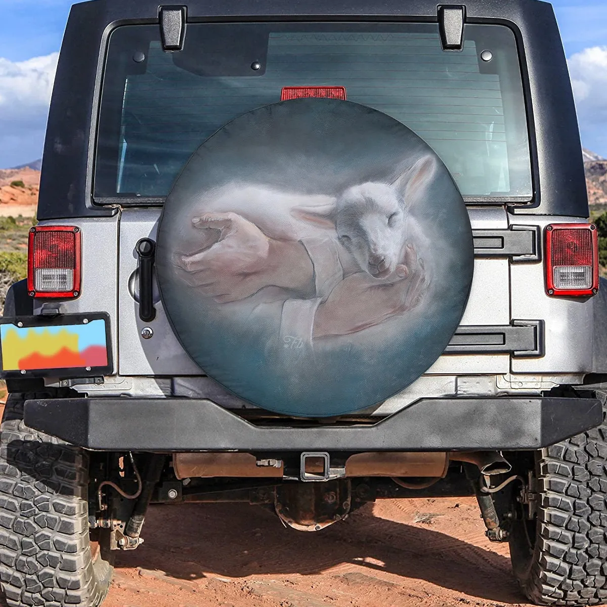 Jesus Shepherd Holding Lamb Chalk Drawing, God Hand Lamb Spare Tire Cover, Jesus Lover