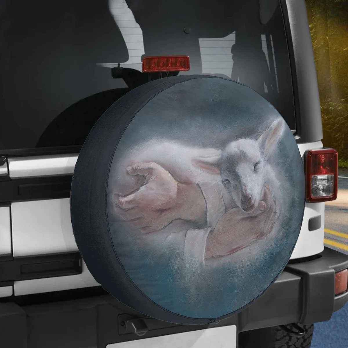 Jesus Shepherd Holding Lamb Chalk Drawing, God Hand Lamb Spare Tire Cover, Jesus Lover