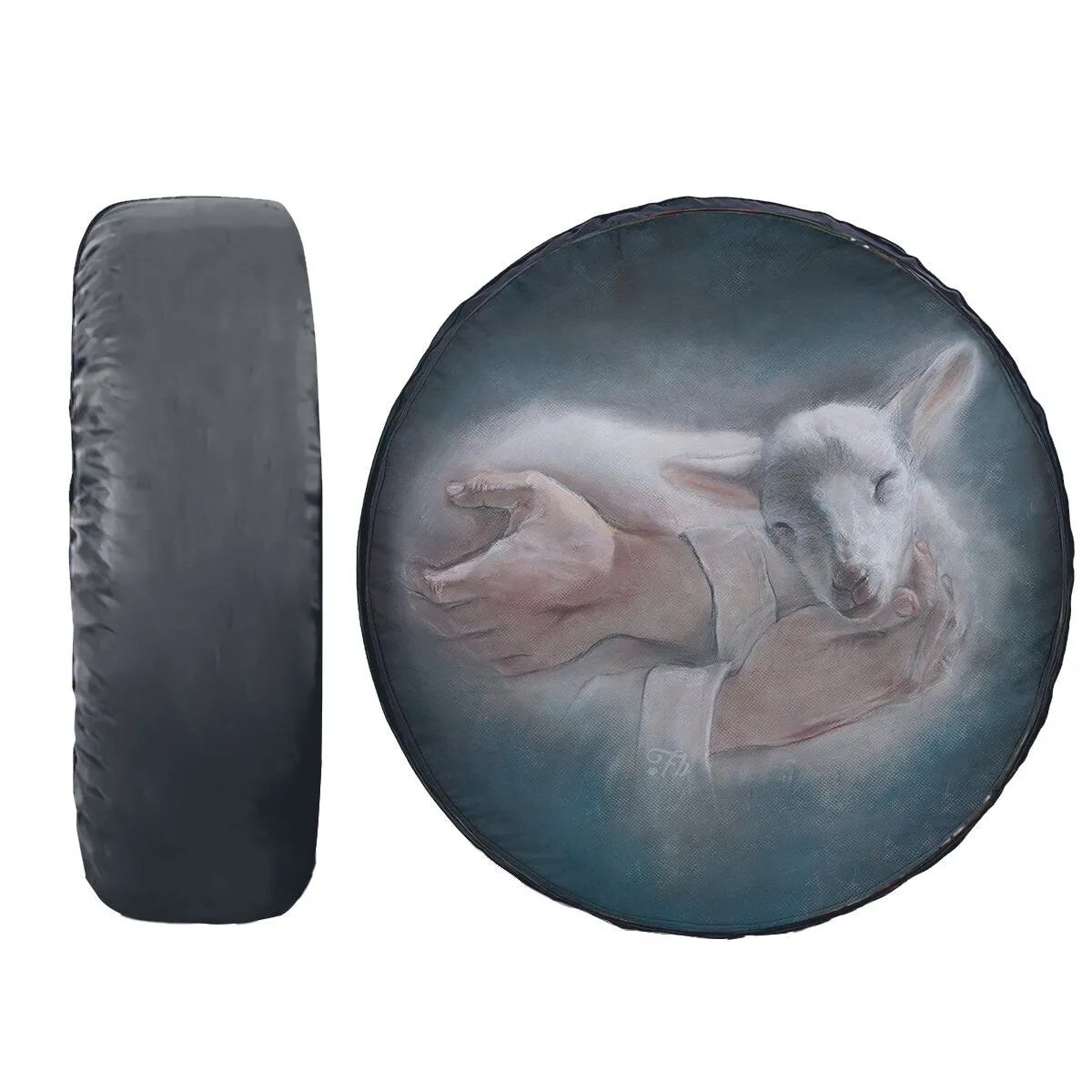 Jesus Shepherd Holding Lamb Chalk Drawing, God Hand Lamb Spare Tire Cover, Jesus Lover