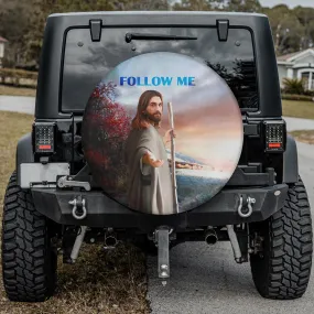 Jesus Spare Tire Cover - Jesus Follow Me Tire Protector Covers - Jesus Art Print God Lovers Christian Car Accessories