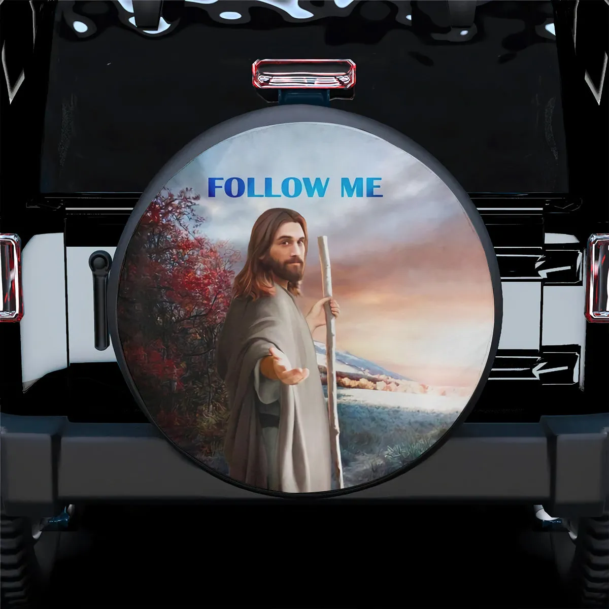 Jesus Spare Tire Cover - Jesus Follow Me Tire Protector Covers - Jesus Art Print God Lovers Christian Car Accessories