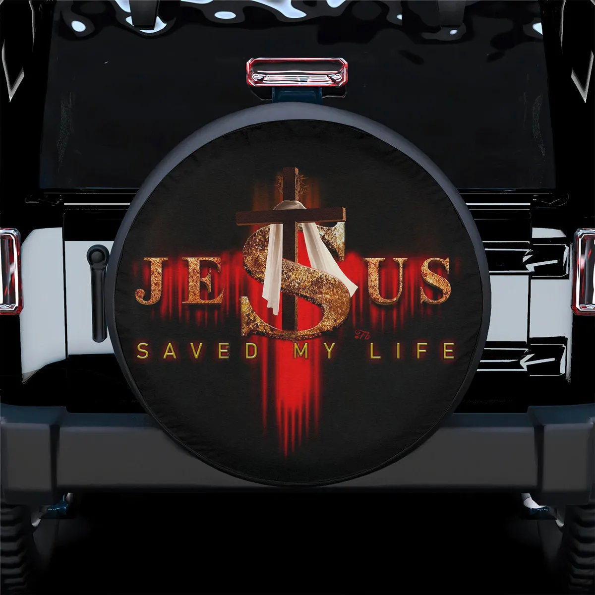 Jesus Spare Tire Cover - Jesus Saved My Life Wheel Cover - Christian Gift - Jesus Cross Wheel Cover