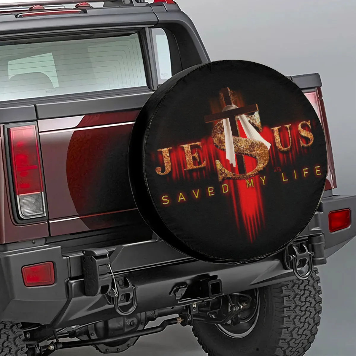 Jesus Spare Tire Cover - Jesus Saved My Life Wheel Cover - Christian Gift - Jesus Cross Wheel Cover