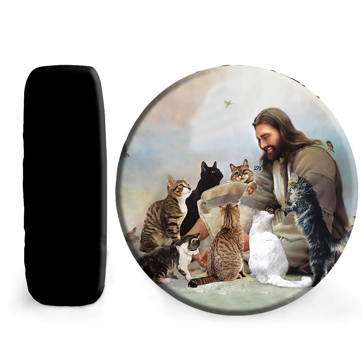 Jesus With Cats Spare Tire Cover - Jesus Saved My Life Jesus Christ The God Car Tire Protector