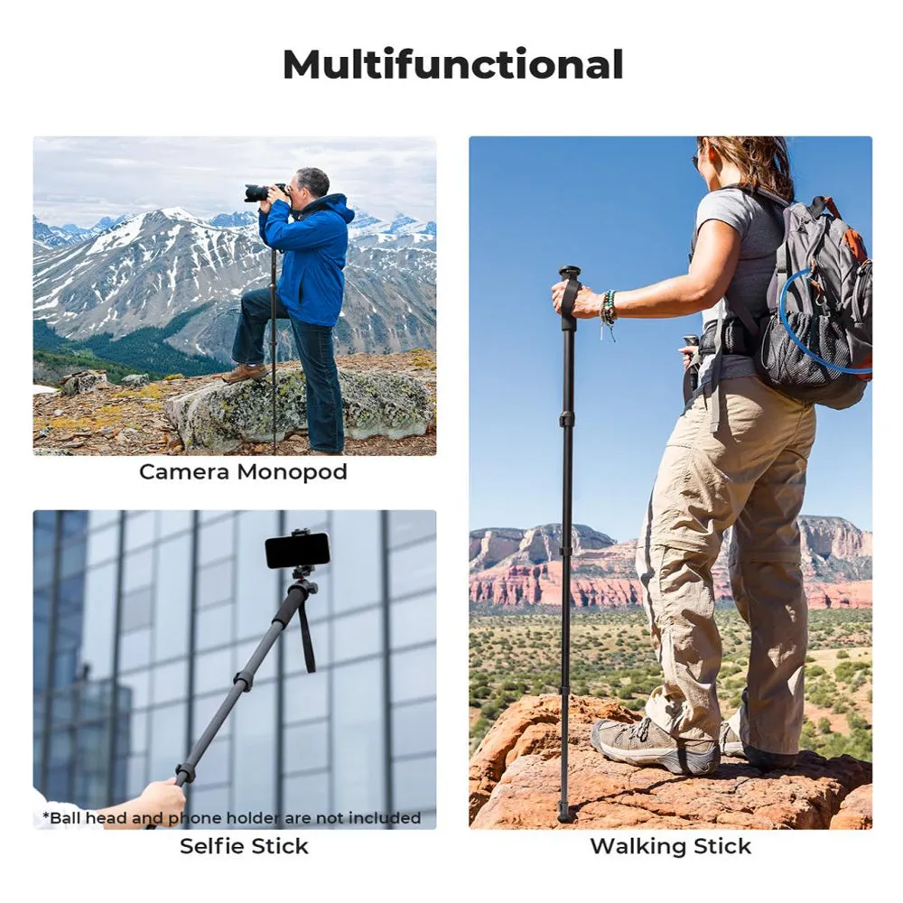 K&F Concept 63" / 160cm 5-Section Camera Monopod Stick with 10KG Maximum Load Capacity and 1/4" Attachment Thread for FUJIFILM Sony Canon Nikon Panasonic Lumix Olympus OM SYSTEM DJI Insta360 GoPro Mount Adapter | MS16