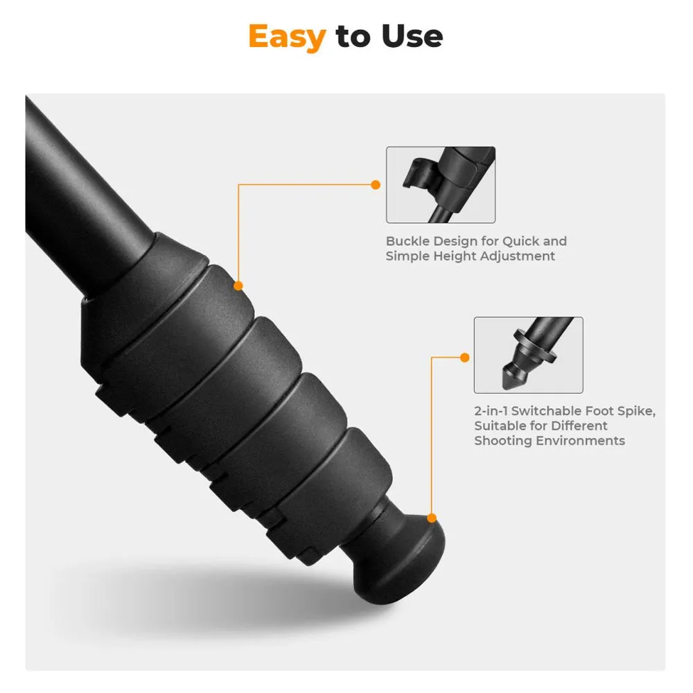 K&F Concept 63" / 160cm 5-Section Camera Monopod Stick with 10KG Maximum Load Capacity and 1/4" Attachment Thread for FUJIFILM Sony Canon Nikon Panasonic Lumix Olympus OM SYSTEM DJI Insta360 GoPro Mount Adapter | MS16