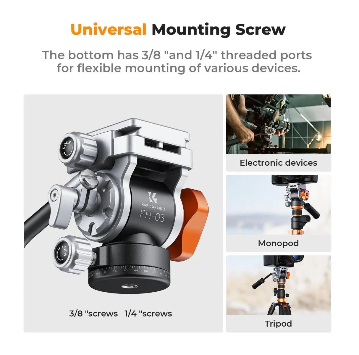 K&F Concept FH-03 Fluid Hydraulic Video Tripod Head with 360 Degree Panoramic Shooting, Arca Swiss QR Plate, 5Kg Max Load Capacity and 1/4" 3/8" Bottom Interface for Photography Videography | KF31-087