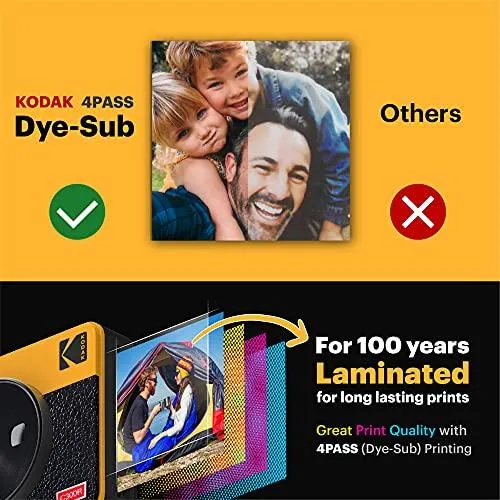 Kodak Mini Shot 3 Retro (60 Sheets) 3x3 2-in-1 Portable Wireless Instant Camera & Photo Printer, Compatible with iOS, Android & Bluetooth, Real Photo HD, 4PASS Technology & Laminated Finish – White