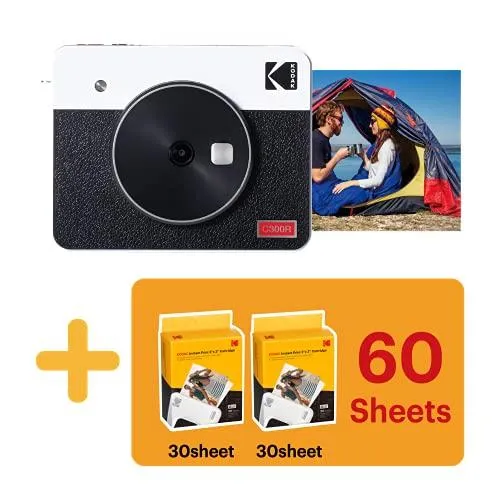 Kodak Mini Shot 3 Retro (60 Sheets) 3x3 2-in-1 Portable Wireless Instant Camera & Photo Printer, Compatible with iOS, Android & Bluetooth, Real Photo HD, 4PASS Technology & Laminated Finish – White