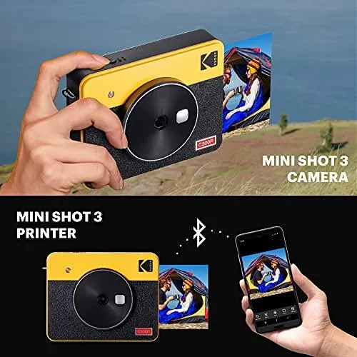 Kodak Mini Shot 3 Retro (60 Sheets) 3x3 2-in-1 Portable Wireless Instant Camera & Photo Printer, Compatible with iOS, Android & Bluetooth, Real Photo HD, 4PASS Technology & Laminated Finish – White