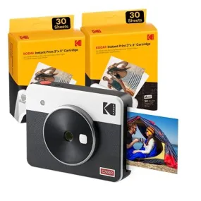 Kodak Mini Shot 3 Retro (60 Sheets) 3x3 2-in-1 Portable Wireless Instant Camera & Photo Printer, Compatible with iOS, Android & Bluetooth, Real Photo HD, 4PASS Technology & Laminated Finish – White