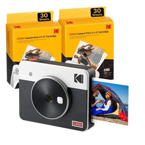 Kodak Mini Shot 3 Retro (60 Sheets) 3x3 2-in-1 Portable Wireless Instant Camera & Photo Printer, Compatible with iOS, Android & Bluetooth, Real Photo HD, 4PASS Technology & Laminated Finish – White