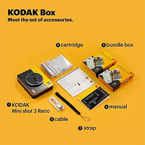 Kodak Mini Shot 3 Retro (60 Sheets) 3x3 2-in-1 Portable Wireless Instant Camera & Photo Printer, Compatible with iOS, Android & Bluetooth, Real Photo HD, 4PASS Technology & Laminated Finish – White