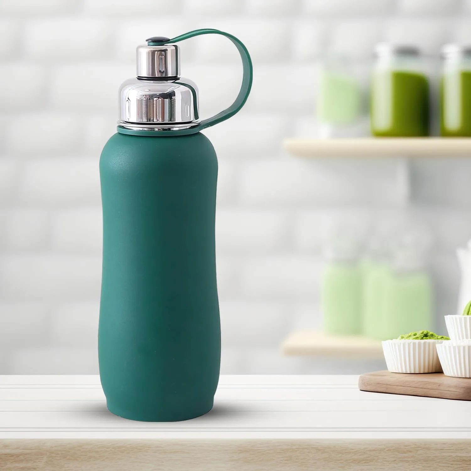 Kuber Industries Pack of 2 Vacuum Insulated Water Bottle| Stainless Steel Sipper Water Bottle | Hot & Cold Water Bottle | Leakproof, BPA Free, Rustproof | 750 ML | Green