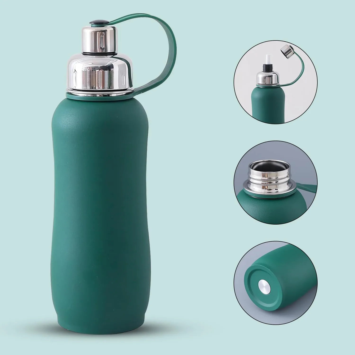 Kuber Industries Pack of 2 Vacuum Insulated Water Bottle| Stainless Steel Sipper Water Bottle | Hot & Cold Water Bottle | Leakproof, BPA Free, Rustproof | 750 ML | Green