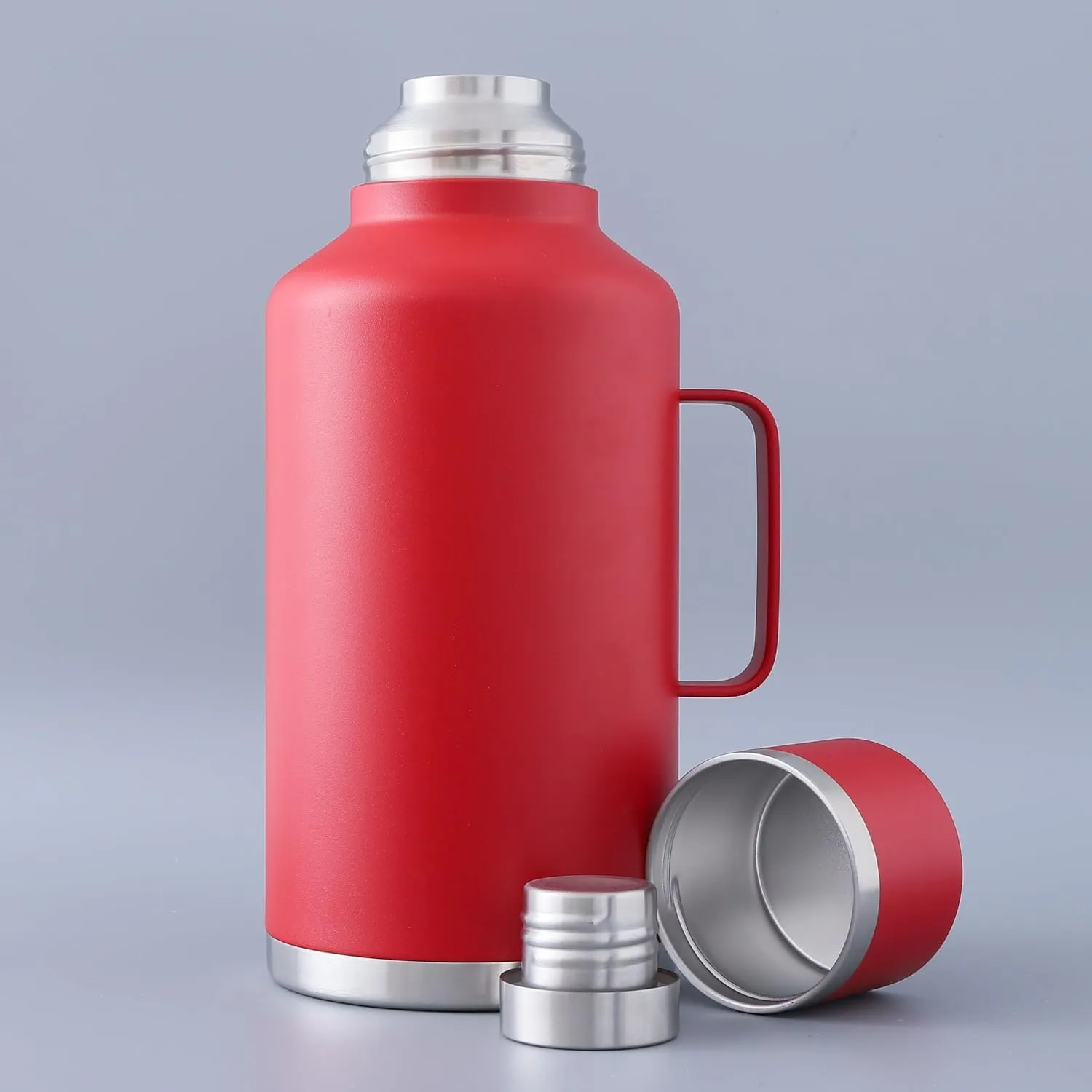 Kuber Industries Pack of 2 Vacuum Insulated Water Bottle | Stainless Steel Water Bottle with Handle | Hot & Cold Water Bottle | Leakproof, BPA Free, Rustproof | 2000 ML | Red