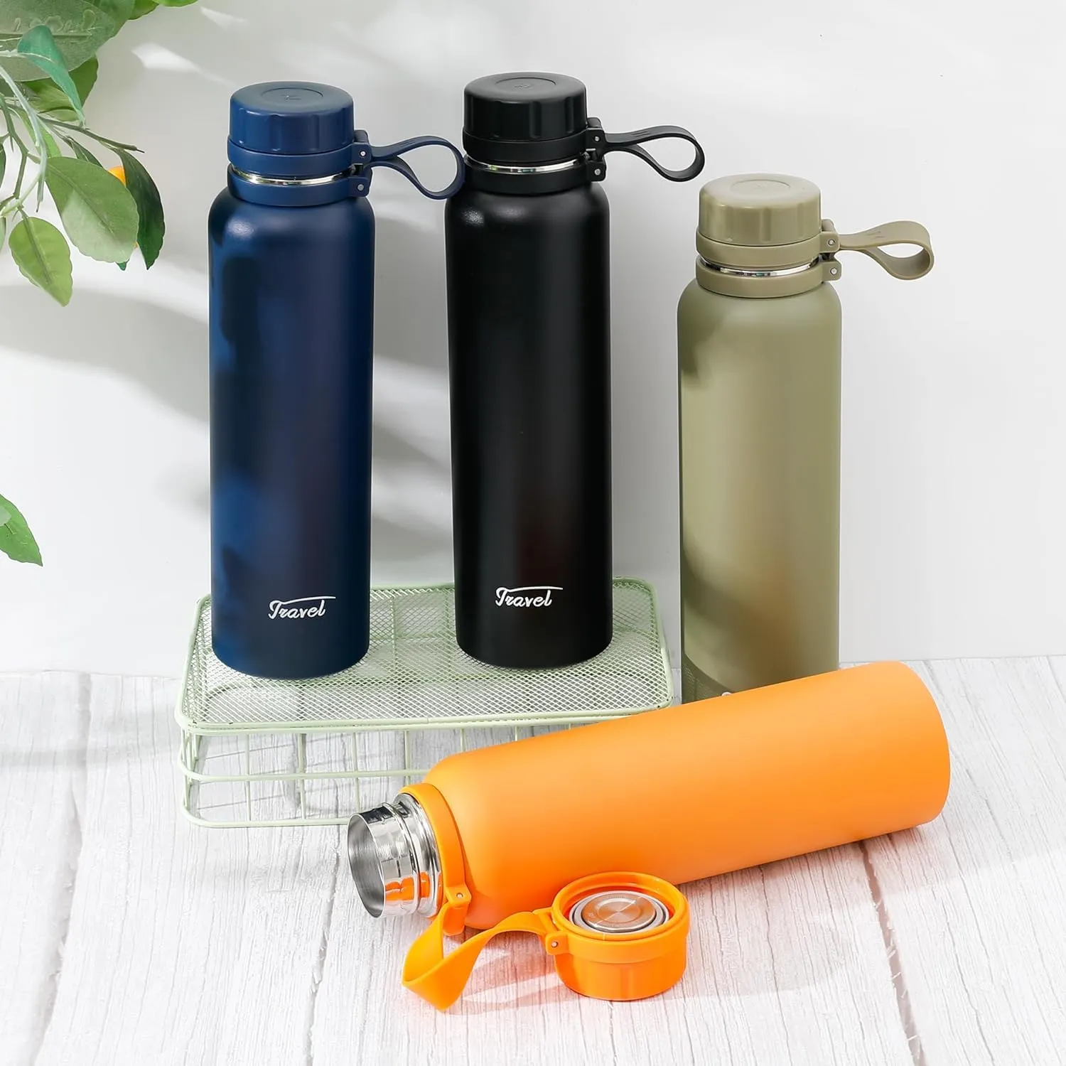 Kuber Industries Pack of 3 Vacuum Insulated Water Bottle | Stainless Steel Water Bottle | Hot & Cold Water Bottle | Leakproof, BPA Free, Rustproof | 1100 ML | Navy Blue