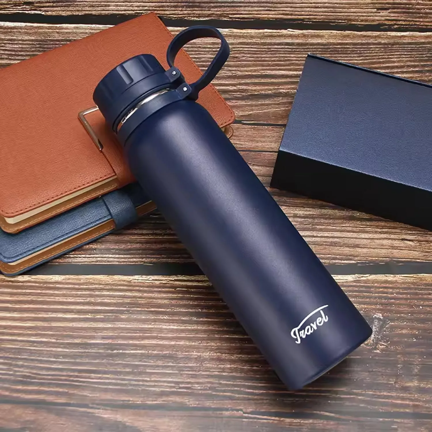 Kuber Industries Pack of 3 Vacuum Insulated Water Bottle | Stainless Steel Water Bottle | Hot & Cold Water Bottle | Leakproof, BPA Free, Rustproof | 1100 ML | Navy Blue
