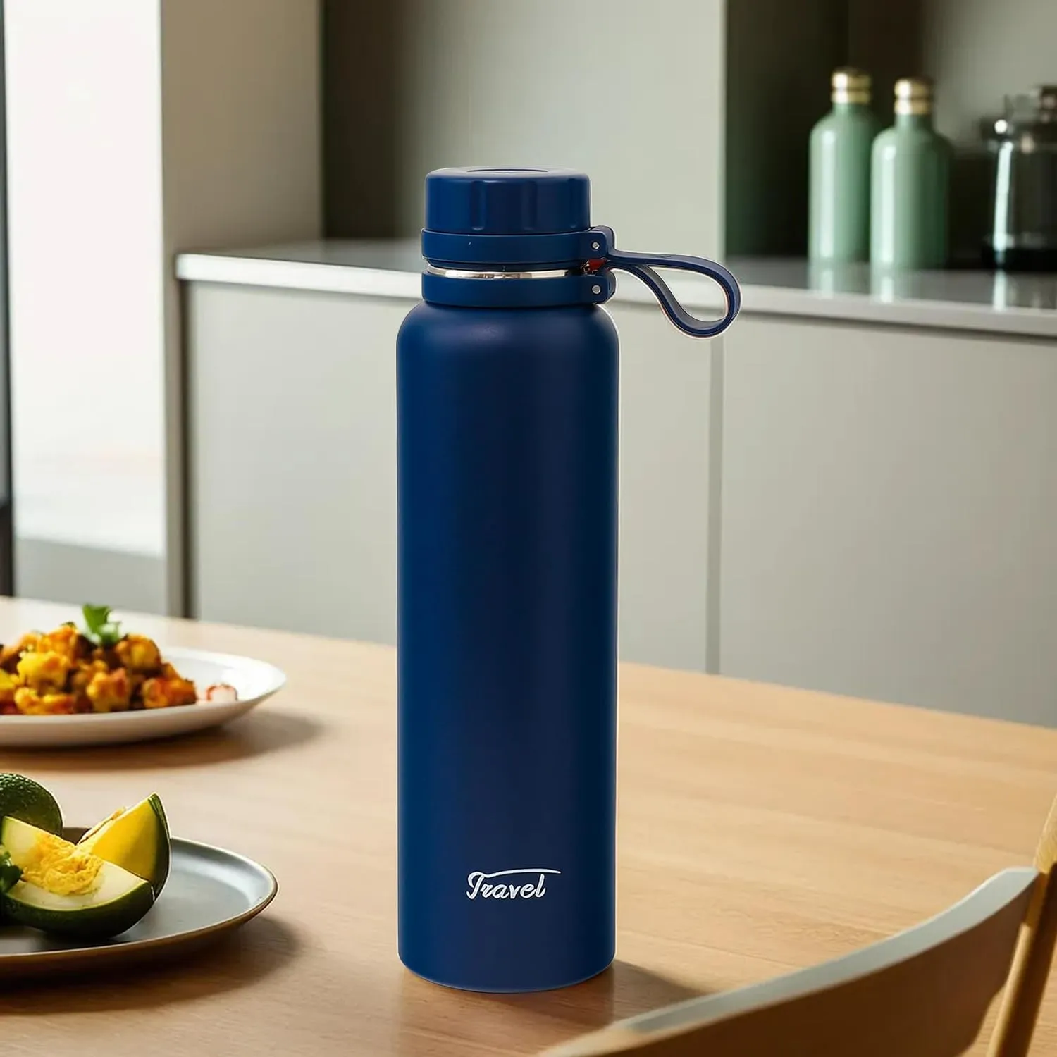 Kuber Industries Pack of 3 Vacuum Insulated Water Bottle | Stainless Steel Water Bottle | Hot & Cold Water Bottle | Leakproof, BPA Free, Rustproof | 1100 ML | Navy Blue