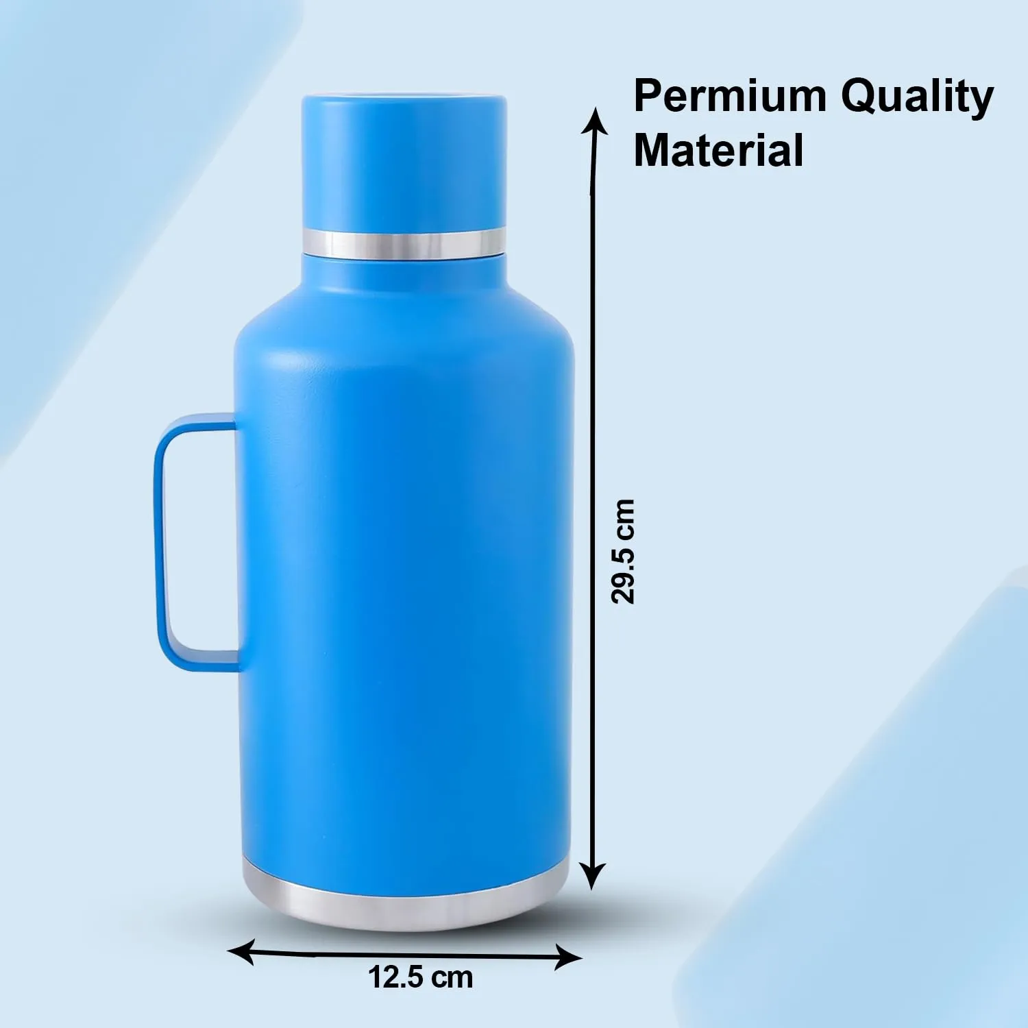 Kuber Industries Pack of 4 Vacuum Insulated Water Bottle | Stainless Steel Water Bottle with Handle | Hot & Cold Water Bottle | Leakproof, BPA Free, Rustproof | 2000 ML | Blue