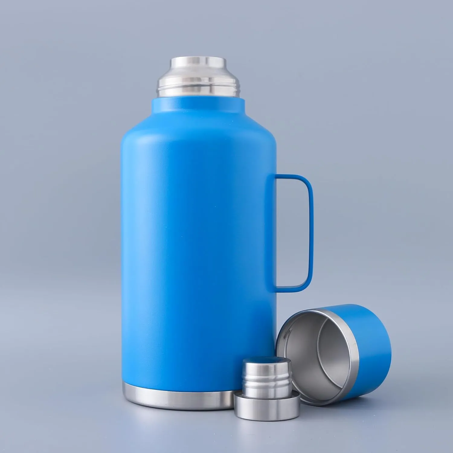 Kuber Industries Pack of 4 Vacuum Insulated Water Bottle | Stainless Steel Water Bottle with Handle | Hot & Cold Water Bottle | Leakproof, BPA Free, Rustproof | 2000 ML | Blue