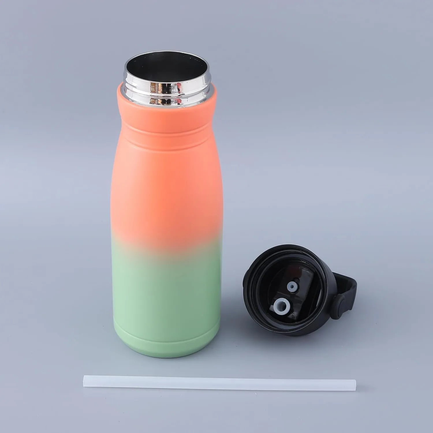 Kuber Industries Pack of 5 Vacuum Insulated Water Bottle | Stainless Steel Sipper Bottle with Handle | Hot & Cold Water Bottle | Leakproof, BPA Free, Rustproof | 780 ML | Orang & Green