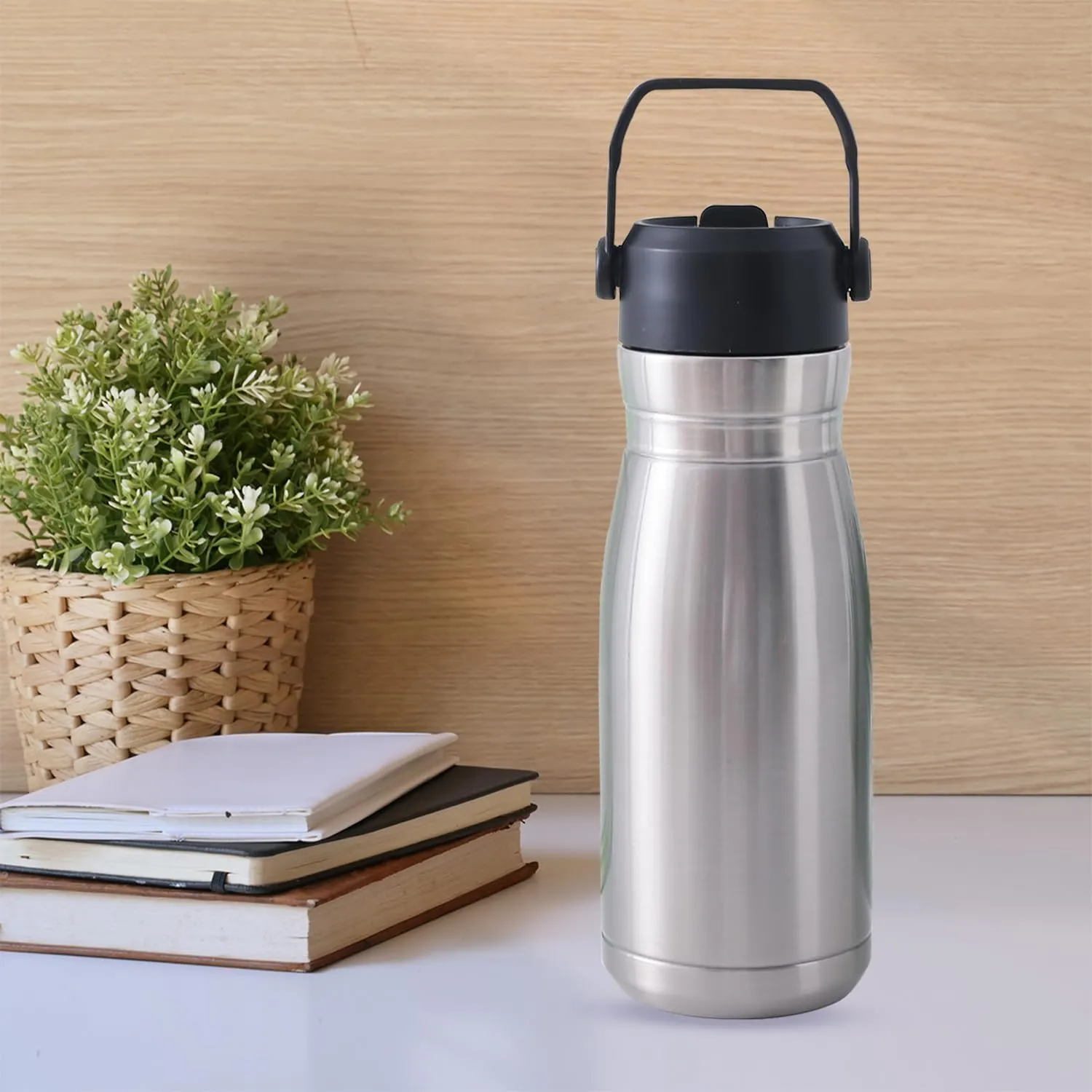 Kuber Industries Pack of 5 Vacuum Insulated Water Bottle | Stainless Steel Sipper Bottle with Handle | Hot & Cold Water Bottle | Leakproof, BPA Free, Rustproof | 780 ML | Steel