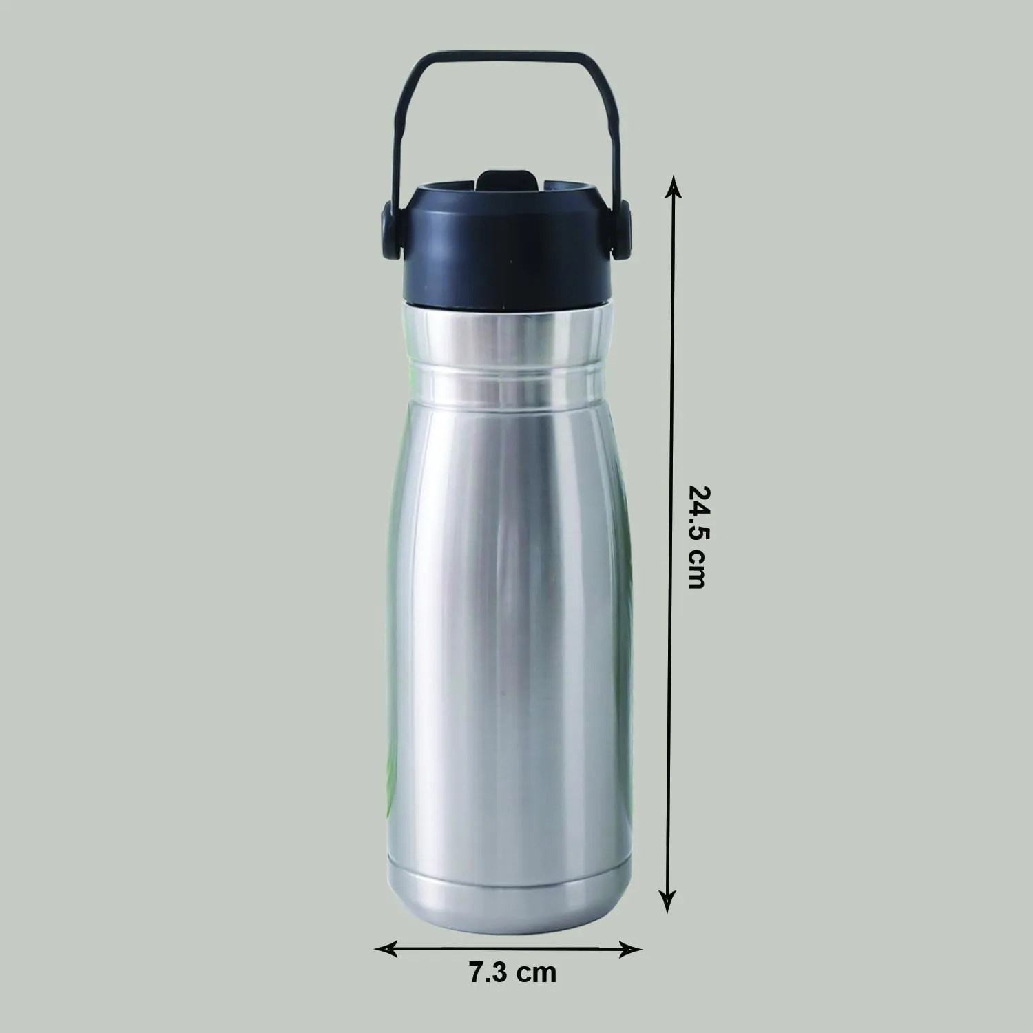Kuber Industries Pack of 5 Vacuum Insulated Water Bottle | Stainless Steel Sipper Bottle with Handle | Hot & Cold Water Bottle | Leakproof, BPA Free, Rustproof | 780 ML | Steel