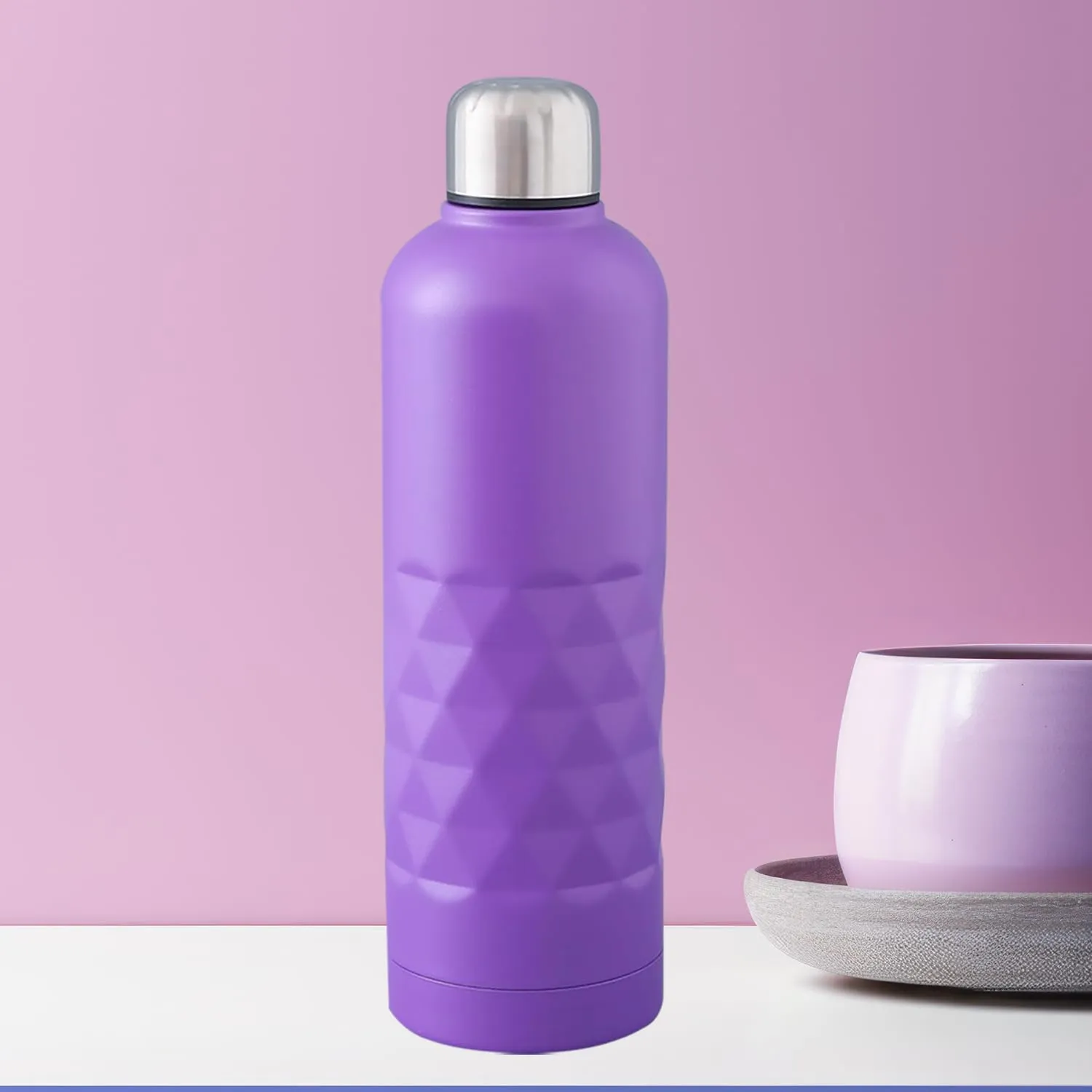 Kuber Industries Pack of 6 Vacuum Insulated Water Bottle | Stainless Steel Sipper Bottle with Handle | Hot & Cold Water Bottle | Leakproof, BPA Free, Rustproof | 750 ML | Purple