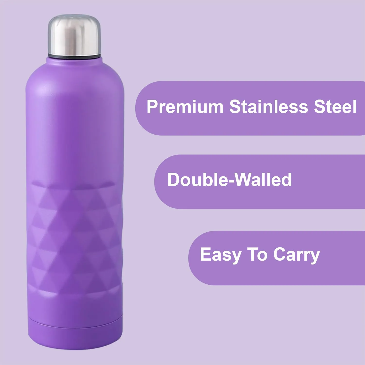Kuber Industries Pack of 6 Vacuum Insulated Water Bottle | Stainless Steel Sipper Bottle with Handle | Hot & Cold Water Bottle | Leakproof, BPA Free, Rustproof | 750 ML | Purple