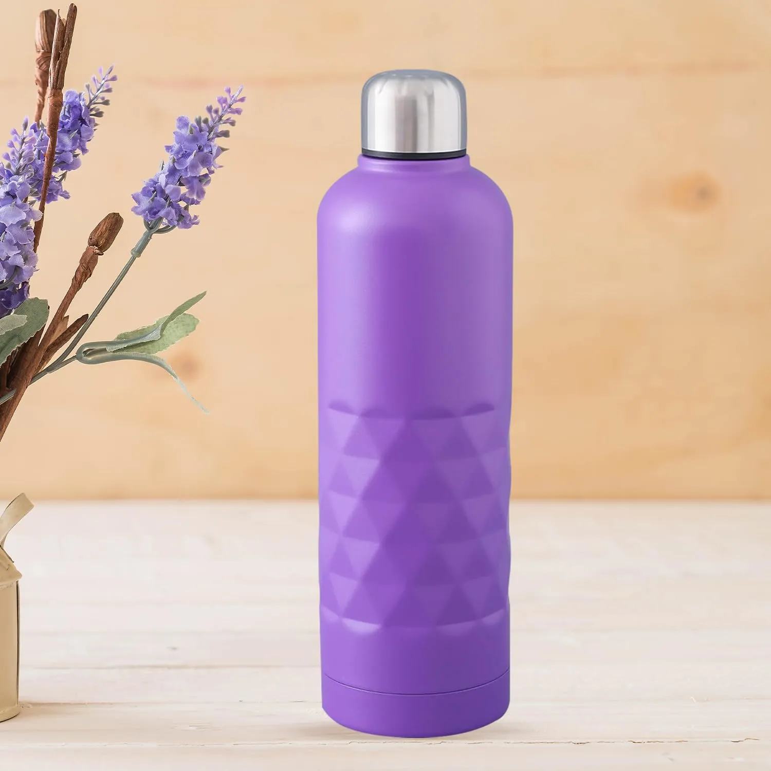 Kuber Industries Pack of 6 Vacuum Insulated Water Bottle | Stainless Steel Sipper Bottle with Handle | Hot & Cold Water Bottle | Leakproof, BPA Free, Rustproof | 750 ML | Purple