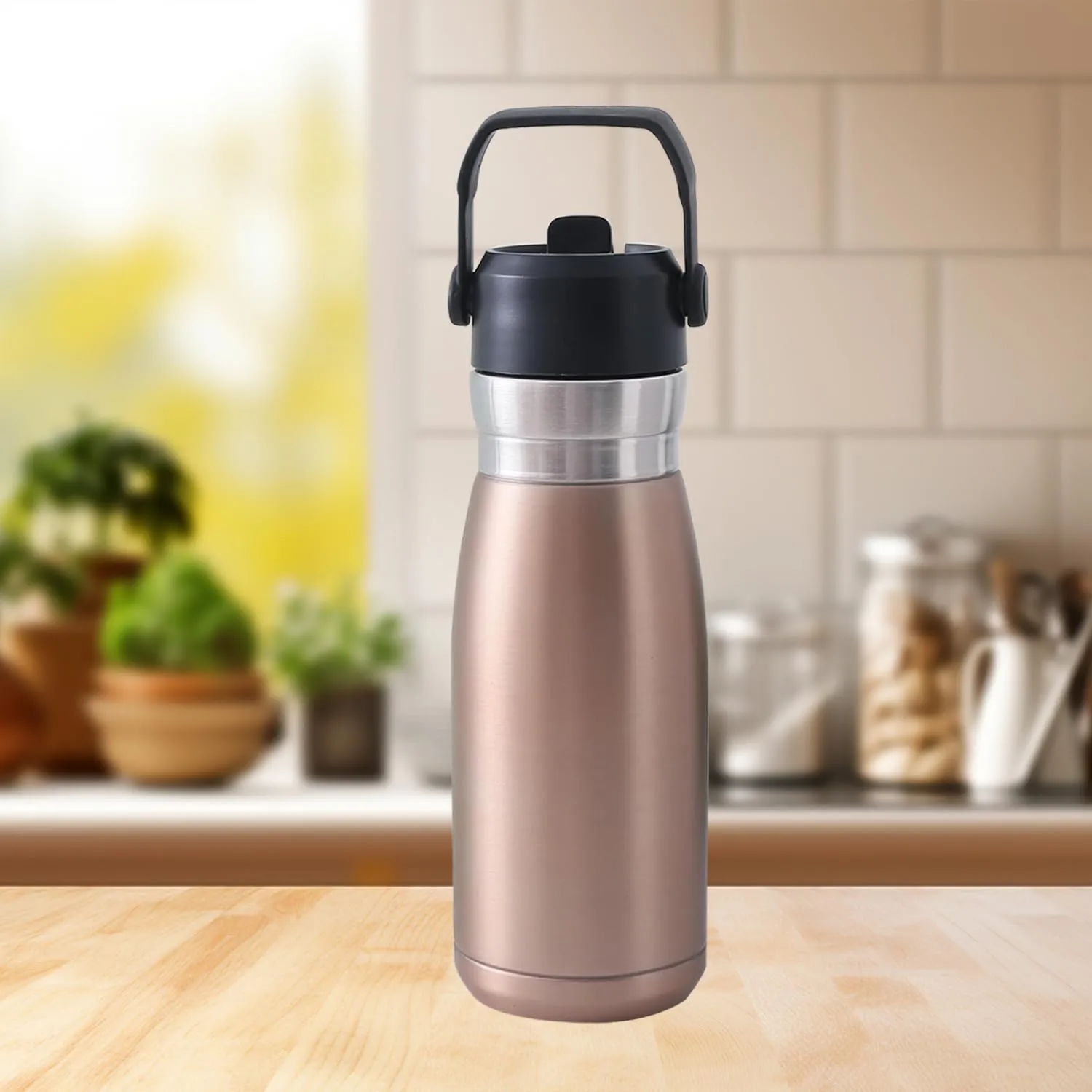 Kuber Industries Pack of 6 Vacuum Insulated Water Bottle | Stainless Steel Sipper Bottle with Handle | Hot & Cold Water Bottle | Leakproof, BPA Free, Rustproof | 780 ML | Gold