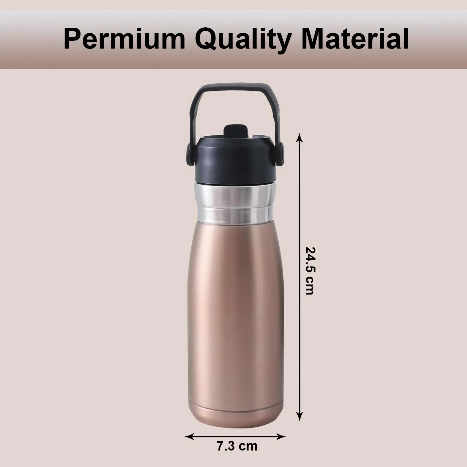 Kuber Industries Pack of 6 Vacuum Insulated Water Bottle | Stainless Steel Sipper Bottle with Handle | Hot & Cold Water Bottle | Leakproof, BPA Free, Rustproof | 780 ML | Gold