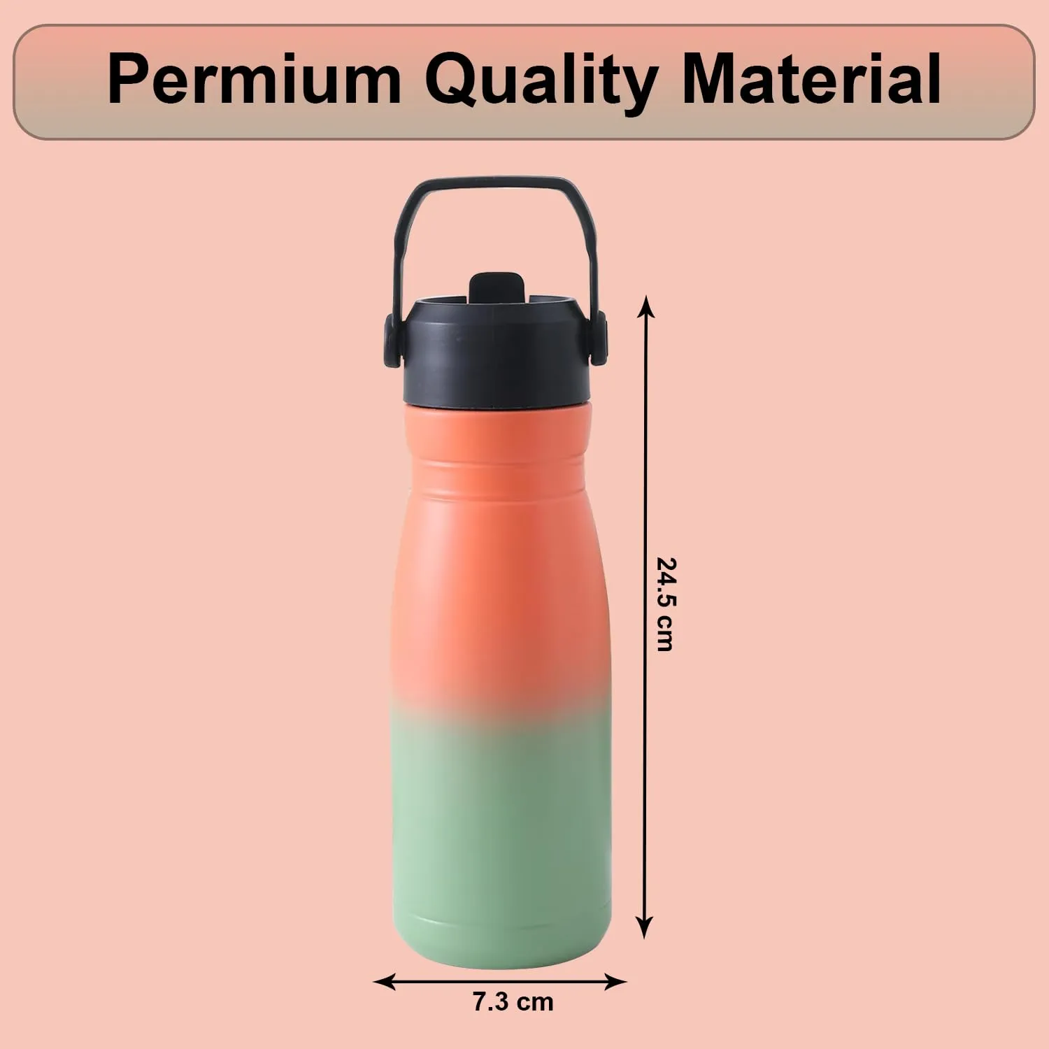 Kuber Industries Pack of 6 Vacuum Insulated Water Bottle | Stainless Steel Sipper Bottle with Handle | Hot & Cold Water Bottle | Leakproof, BPA Free, Rustproof | 780 ML | Orang & Green