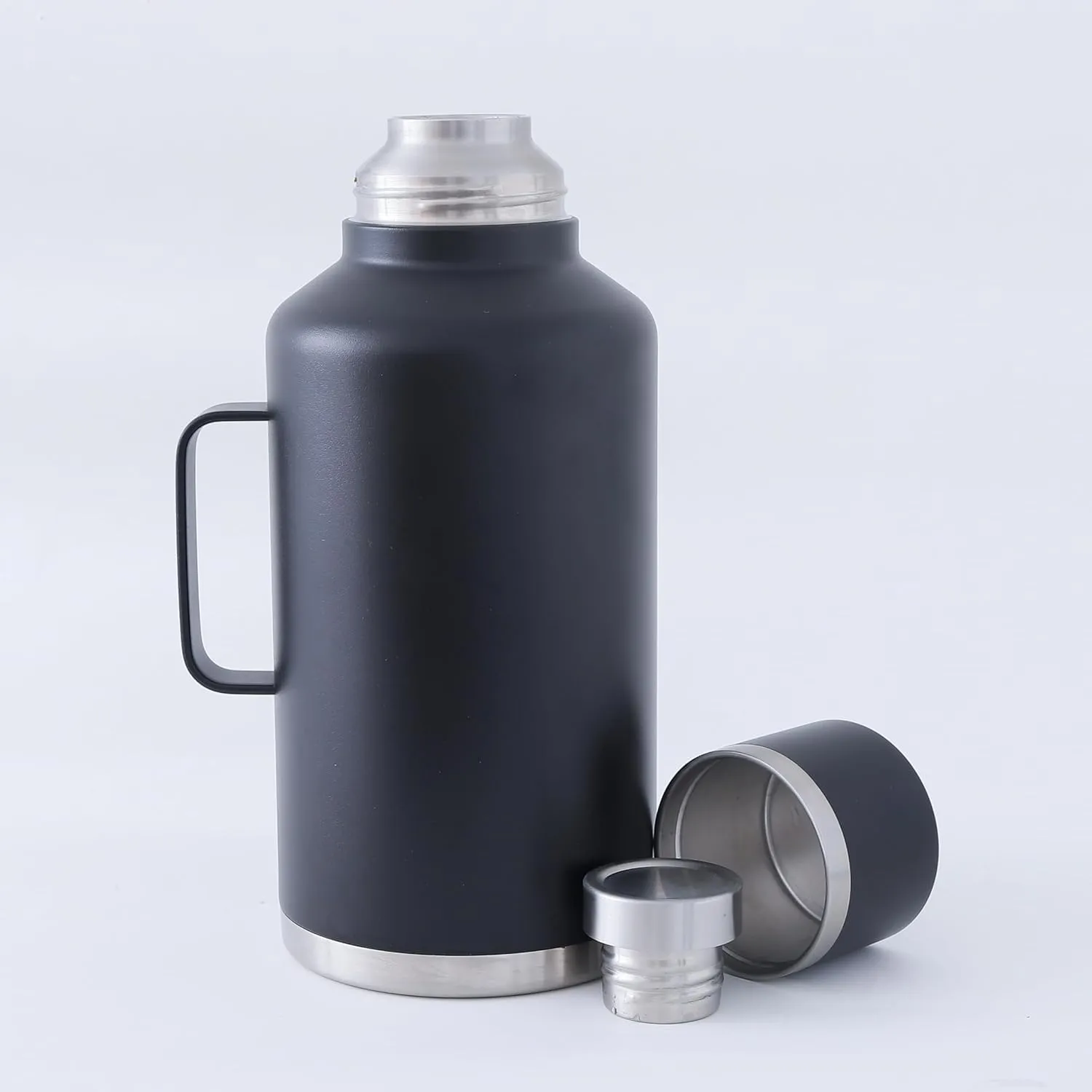 Kuber Industries Pack of 6 Vacuum Insulated Water Bottle | Stainless Steel Water Bottle with Handle | Hot & Cold Water Bottle | Leakproof, BPA Free, Rustproof | 2000 ML | Black