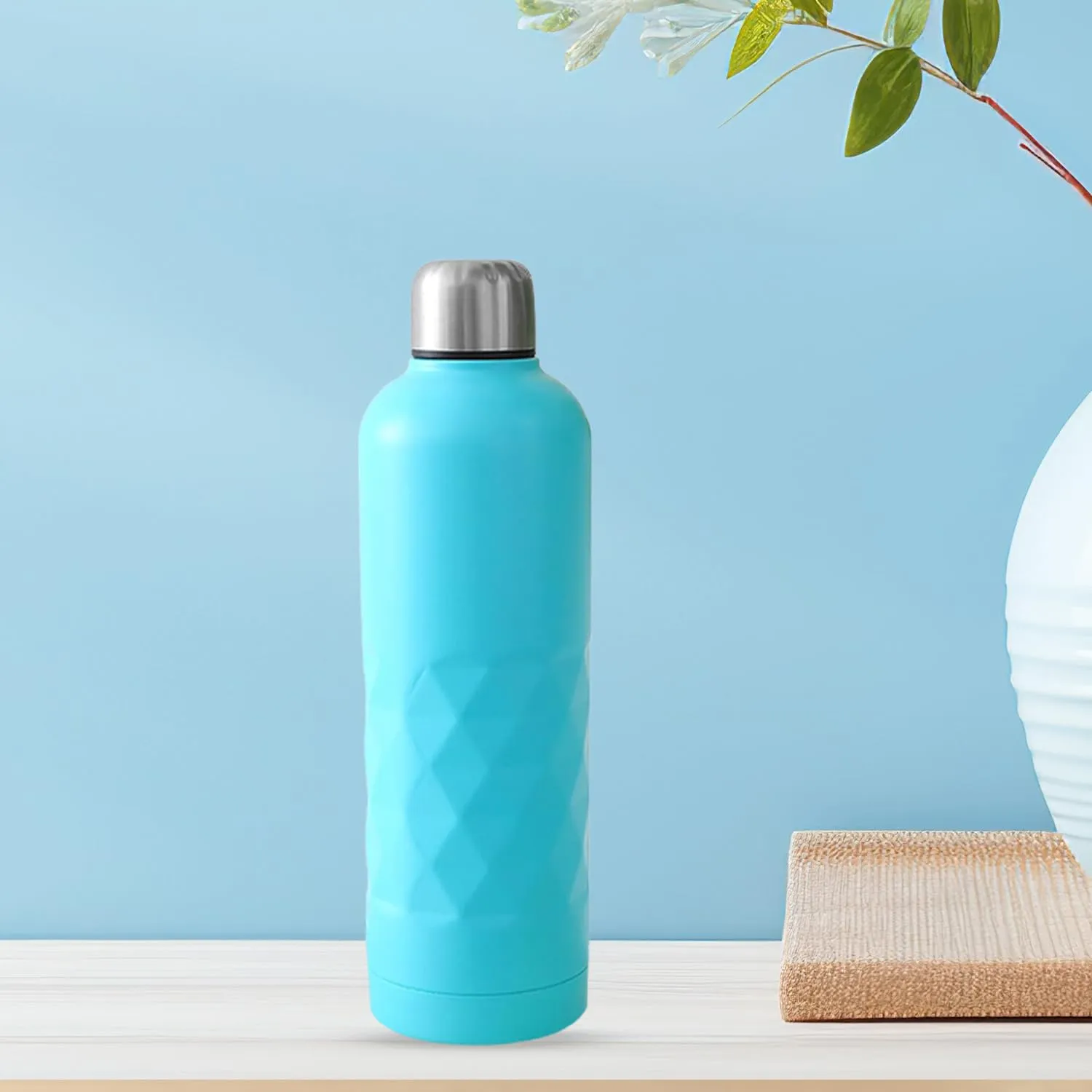 Kuber Industries Vacuum Insulated Water Bottle | Stainless Steel Water Bottle | Hot & Cold Water Bottle | Leakproof, BPA Free, Rustproof | 750 ML | Light Blue