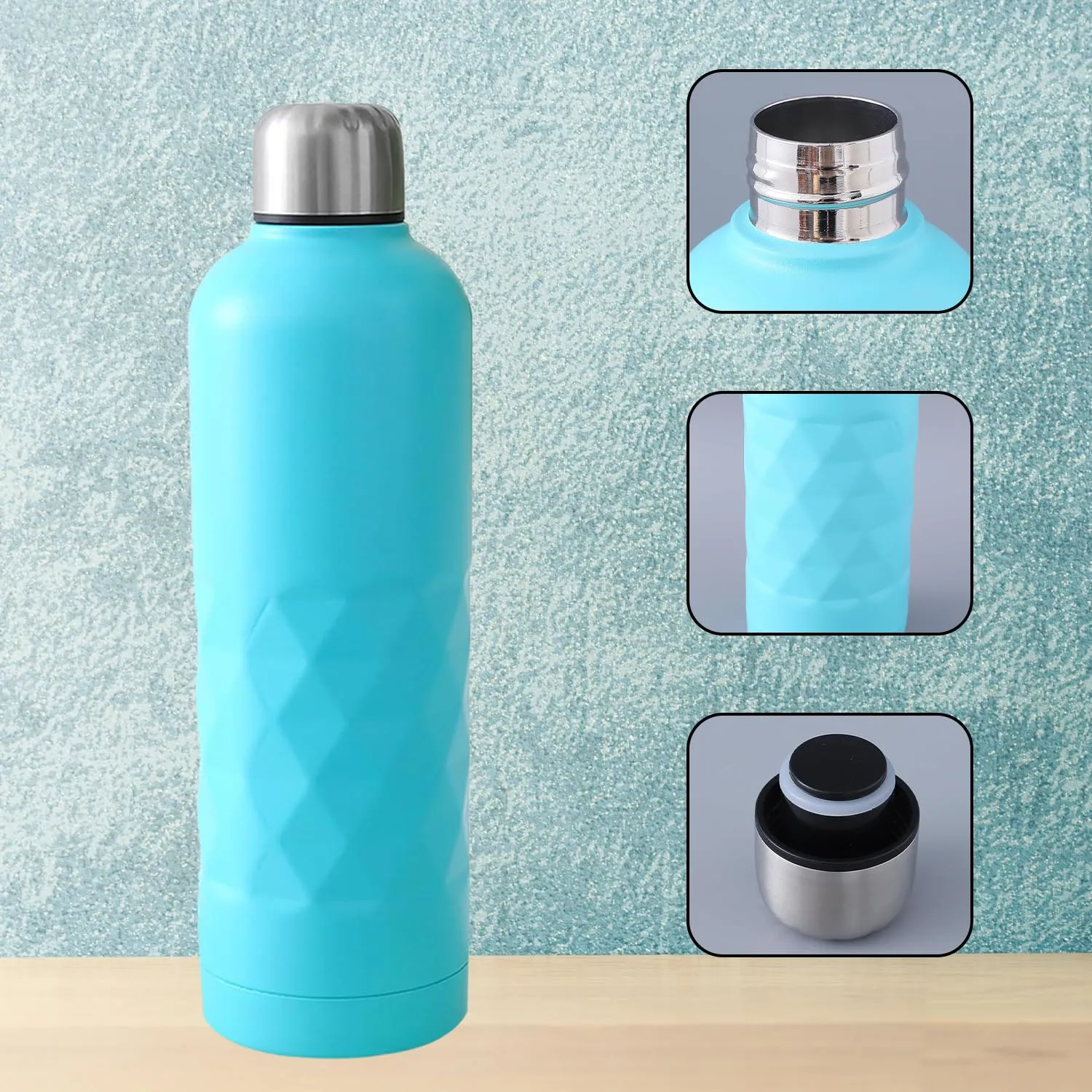 Kuber Industries Vacuum Insulated Water Bottle | Stainless Steel Water Bottle | Hot & Cold Water Bottle | Leakproof, BPA Free, Rustproof | 750 ML | Light Blue