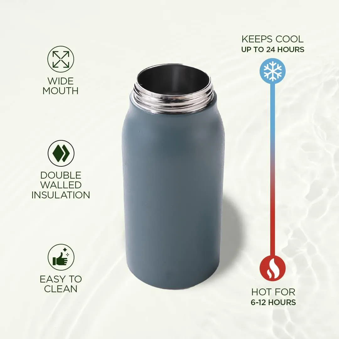 Kuber Industries Water Bottle | Vacuum Insulated Travel Bottle | Hot & Cold Water Bottle | Sipper Lid & Handle Water Bottle | 1000 ML | HH-22111B | Blue