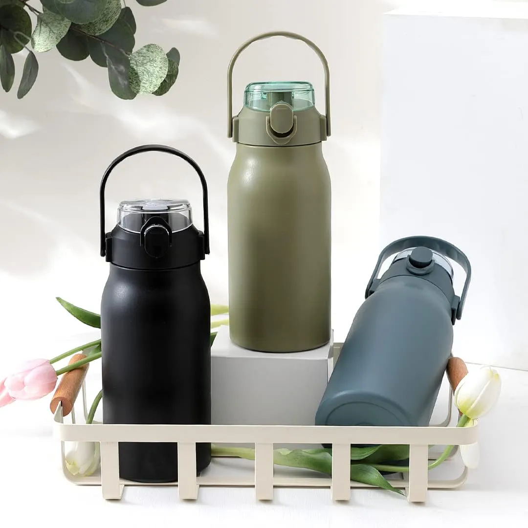 Kuber Industries Water Bottle | Vacuum Insulated Travel Bottle | Hot & Cold Water Bottle | Sipper Lid & Handle Water Bottle | 1000 ML | Pack of 3 | HH-22111D | HH-22111A | HH-22111B | Multi